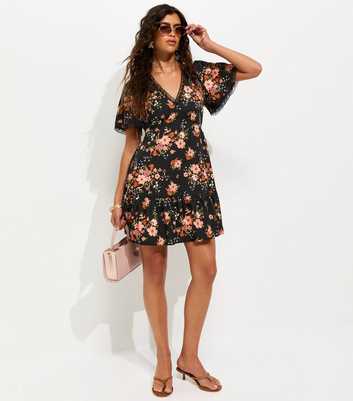 Black Floral Lace Trim Mini Tea Dress