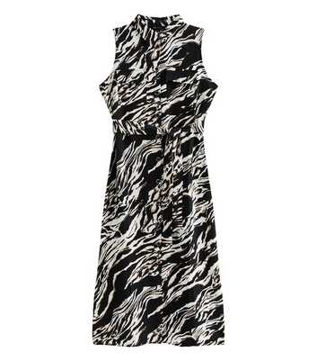 Black Zebra Print Sleeveless Midi Shirt Dress