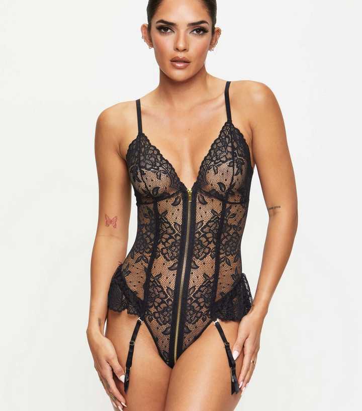 Ann Summers Black Taylor Planet Lace Crotchless Bodysuit