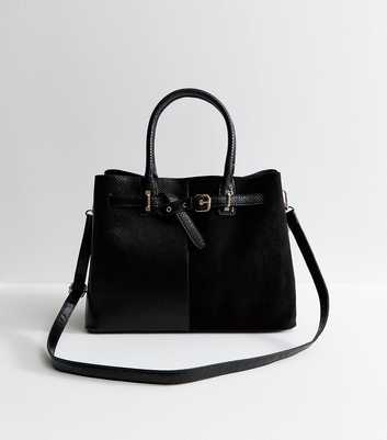 Black Snake Embossed Faux Leather Belted Tote Bag