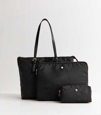 Black Fabric Tote Bag, Laptop Case and Pouch Trio