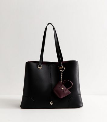 Black Faux Leather Triple Compartment Tote Bag | New Look