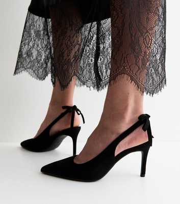 Black Faux Suede Bow Slingback Court Shoes