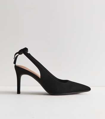 Black Faux Suede Bow Slingback Court Shoes