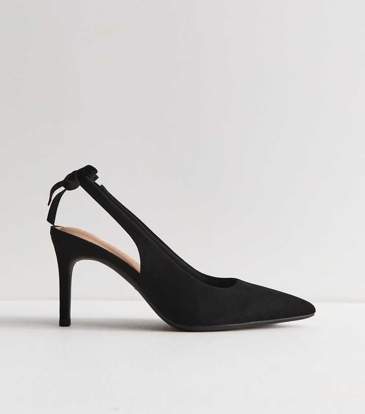Black Faux Suede Bow Slingback Court Shoes