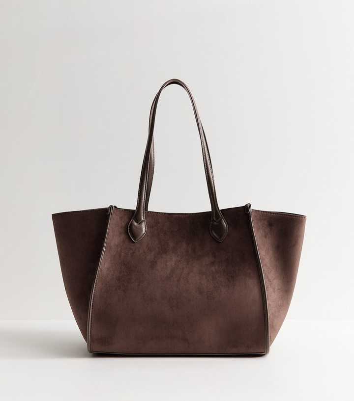 Dark Brown Faux Suede Winged Tote Bag