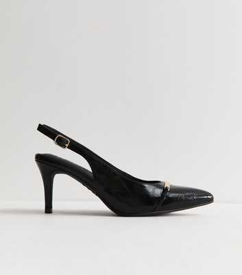 Wide Fit Black Faux Leather Metallic Panel Slingback Pumps