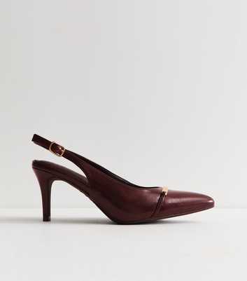 Wide Fit Dark Burgundy Faux Leather Metallic Panel Slingback Pumps