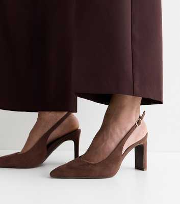 Dark Brown Faux Suede Slingback Court Shoes