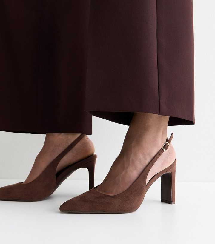 Dark Brown Faux Suede Slingback Court Shoes