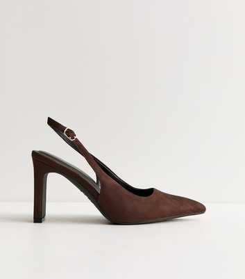 Dark Brown Faux Suede Slingback Court Shoes