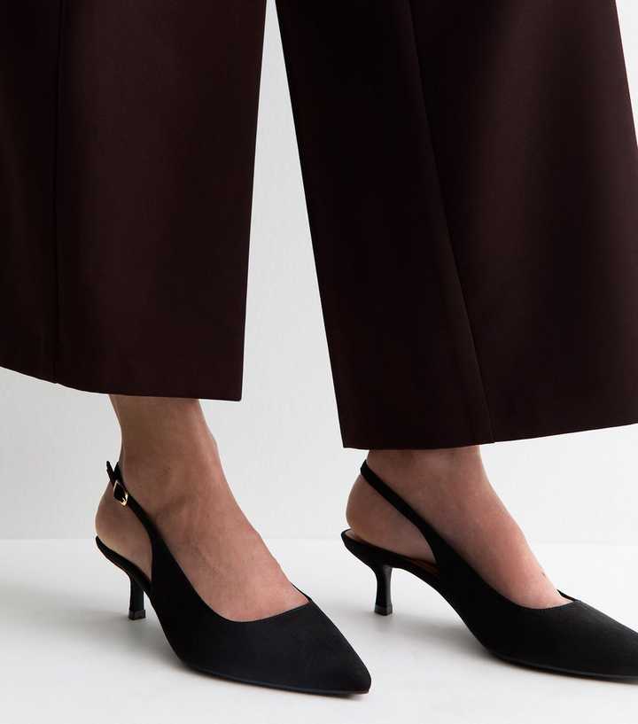 Wide Fit Black Faux Suede Slingback Pumps