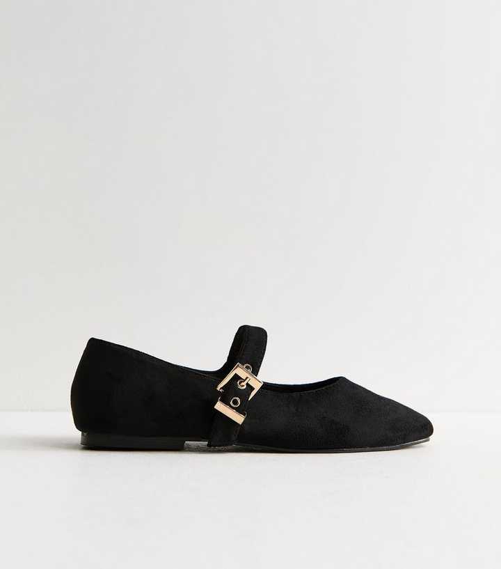 Truffle Black Faux Suede Mary Jane Flats | New Look