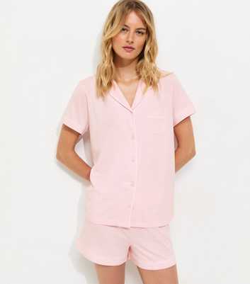 Tall Light Pink Jersey Revere Collar Pyjama Shorts Set