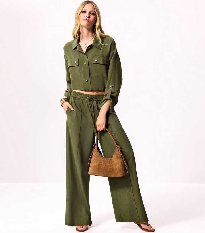 Dark Khaki Woven Button Detail Collared Jacket