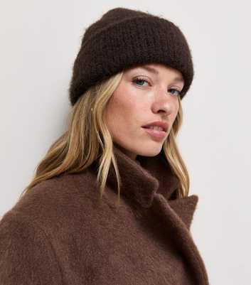 Dark Brown Chunky Ribbed Knit Beanie