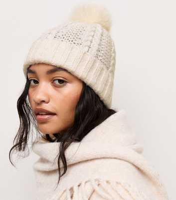 Cream Faux Fur Pom Pom Bobble Hat
