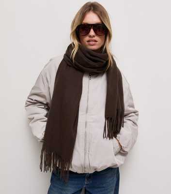 Dark Brown Classic Fringed Scarf