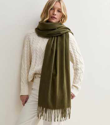 Dark Khaki Classic Fringed Scarf