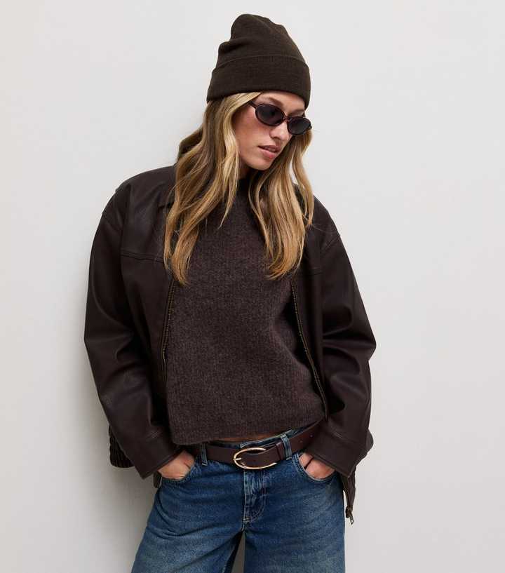 Dark Brown Knitted Beanie Hat
