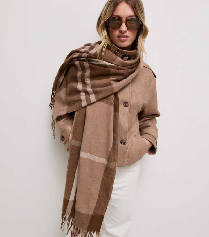 Brown Woven Checked Scarf