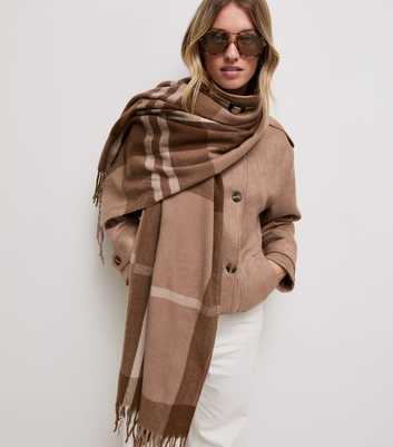 Brown Woven Checked Scarf
