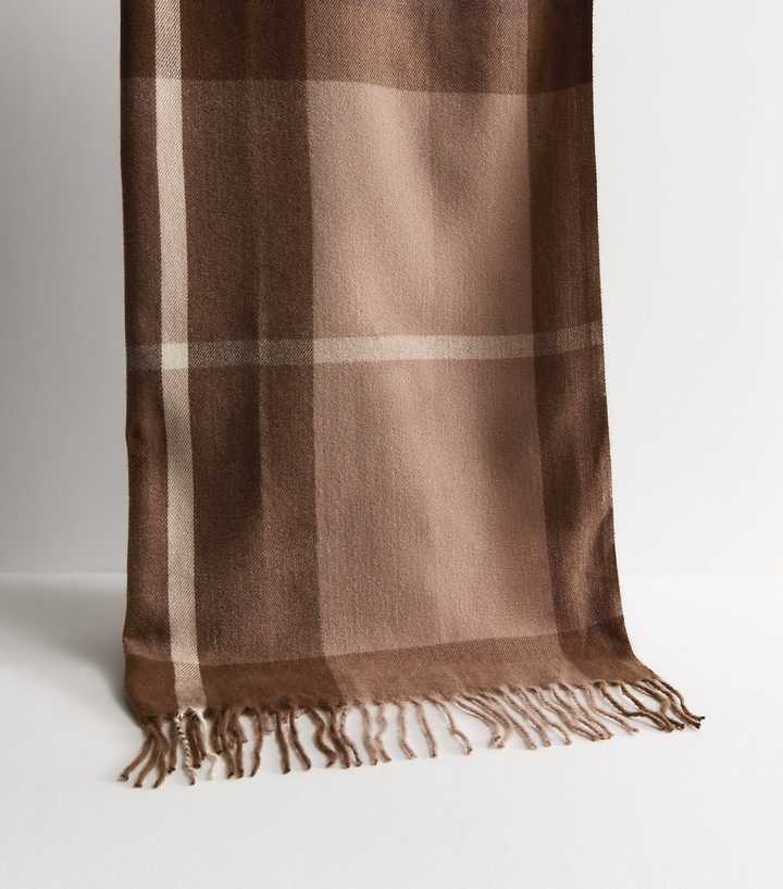 Brown Woven Checked Scarf