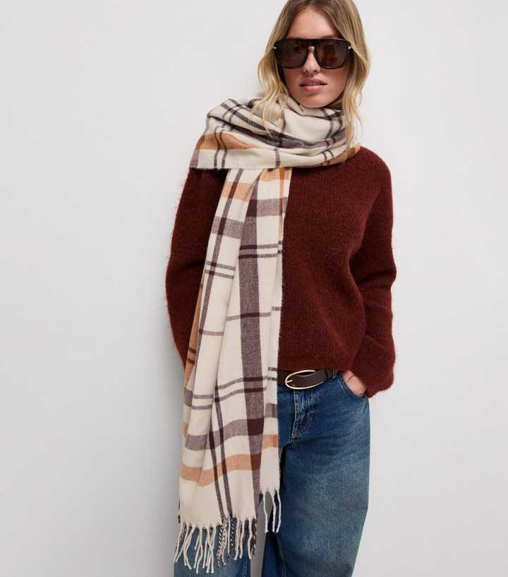 Cream Woven Checked Scarf