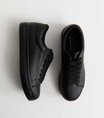 Black Faux Leather Lace Up Trainers