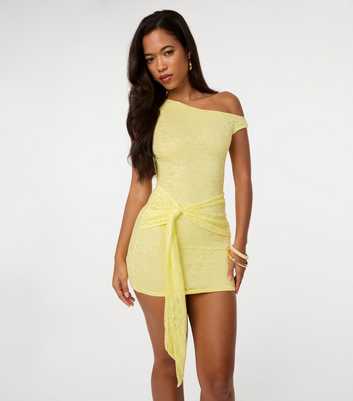 Pink Vanilla Light Yellow Tie Front Lace Asymmetric Mini Dress