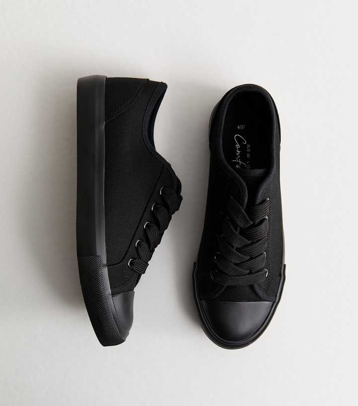 Black Cotton Canvas Lace Up Trainers