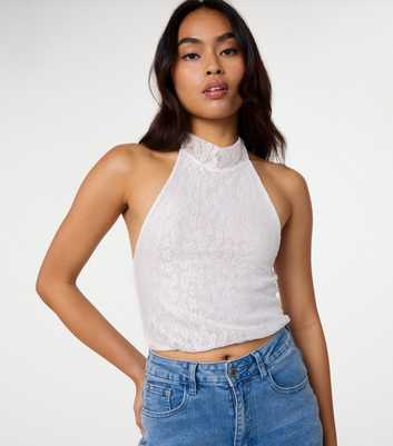 Pink Vanilla Off White Lace Bubble Hem Halter Neck Top
