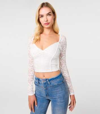Pink Vanilla White Lace Long Sleeve Corset Style Top
