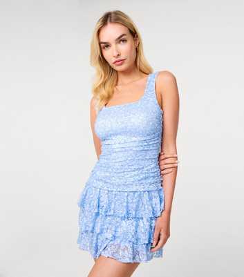 Pink Vanilla Light Blue Lace Ruffled Mini Dress