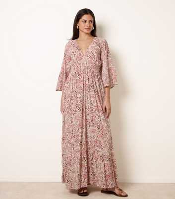 Blue Vanilla Pink Printed V-Neck Midi Dress