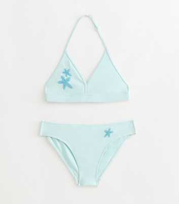 Girls Turquoise Beaded Starfish Halterneck Bikini Set
