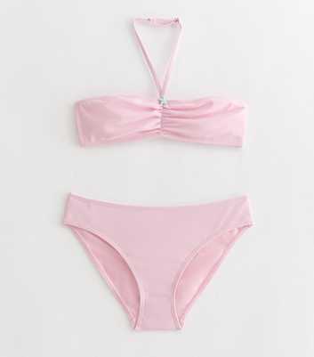 Girls Light Pink Starfish Trim Bandeau Bikini Top and Bottoms Set