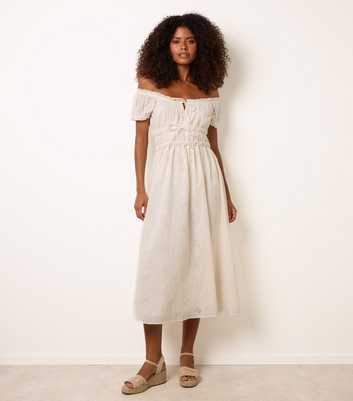 Blue Vanilla Off White Broderie Anglaise Off The Shoulder Midi Dress