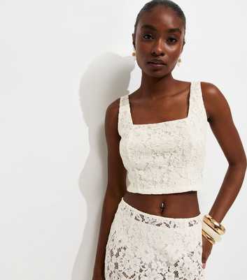 Off White Lace Square Neck Crop Top