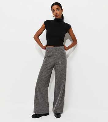 Dark Grey Marl Jersey Wide Leg Trousers