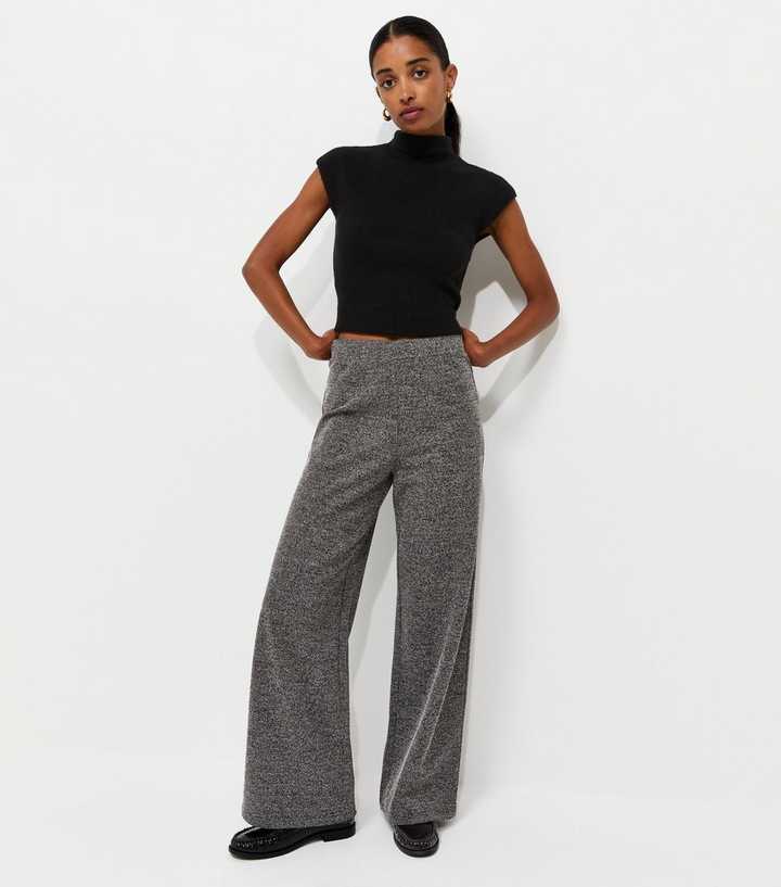 Dark Grey Marl Jersey Wide Leg Trousers