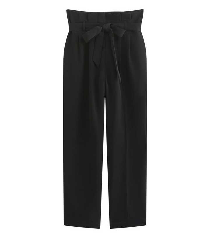 Black Paperbag Waist Tie Front Trousers