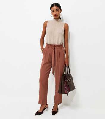 Dark Brown Paperbag Waist Tie Front Trousers