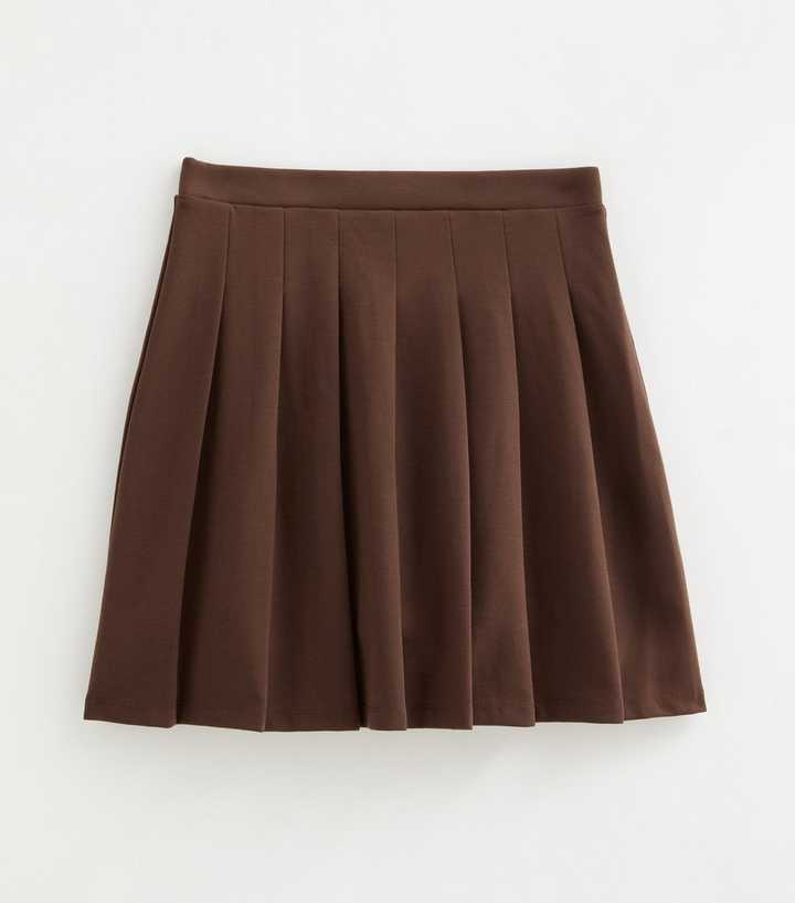 Tall Dark Brown Pleated Ponte Mini Skirt