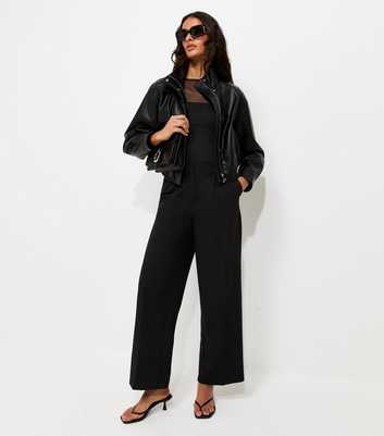 Black Tailored Front Crease Wide Leg Trousers