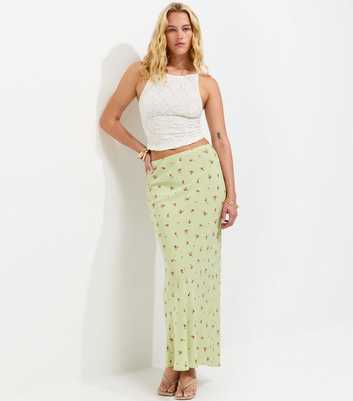 Tall Green Ditsy Floral Bias Cut Midi Skirt