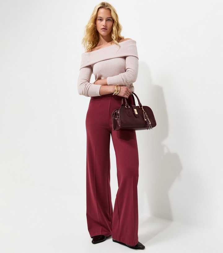 Tall Dark Burgundy Jersey Wide Leg Trousers