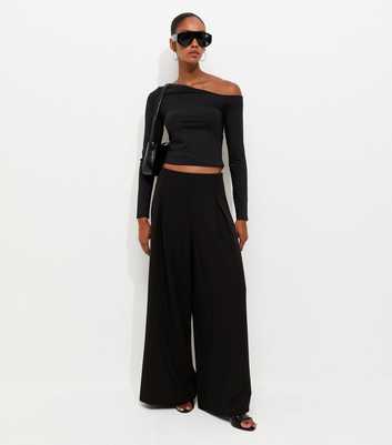 Black Pleated Palazzo Wide Leg Trousers