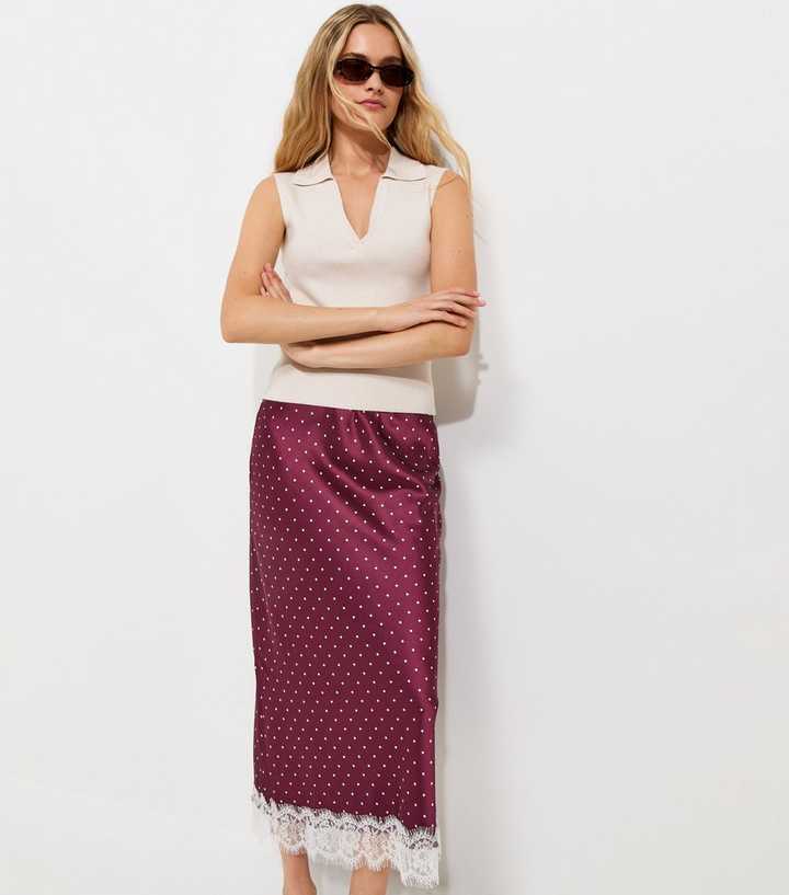 Polly Polka Satin Lace Bias Skirt