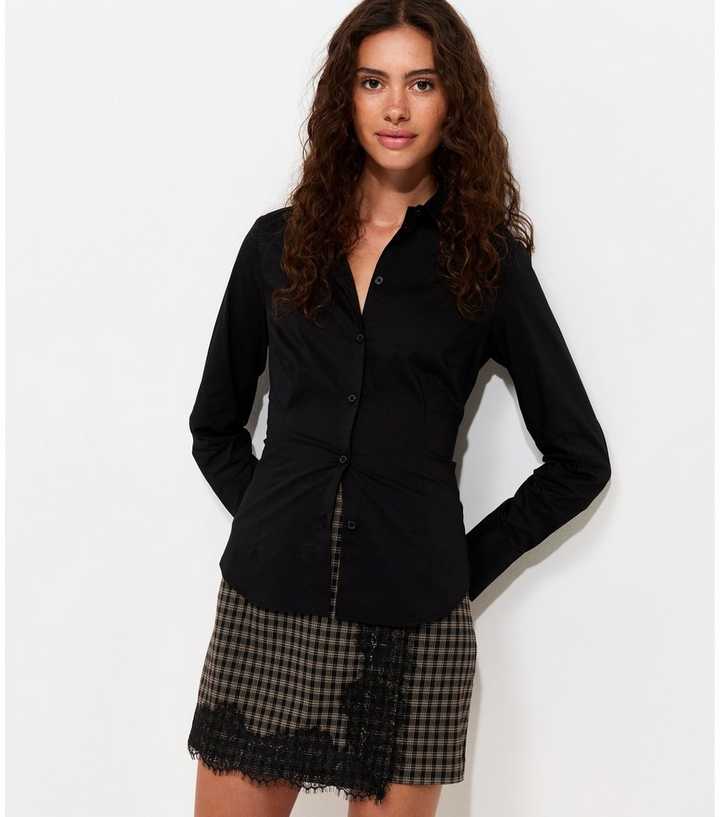 Black Check Lace Trim Wrap Skort